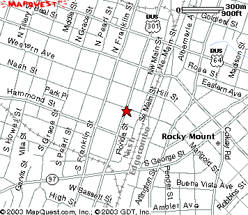 map showing the location of the Eastern NC Regional Center from Greenville, NC